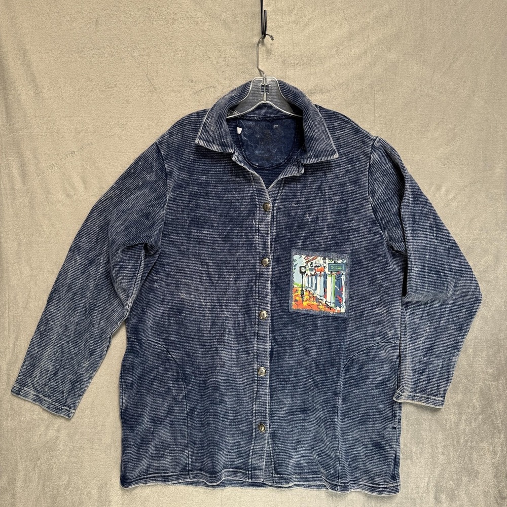 Vintage Michael Leu‎ Collection Shirt Womens Large Blue Art Tunic Button Up 90s